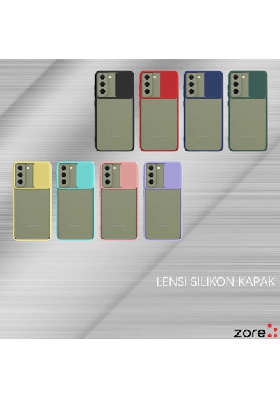 Kilifone - Galaxy S21 Fe Uyumlu - Kılıf Slayt Sürgülü Arkası Buzlu Lensi Kapak - Koyu Yeşil