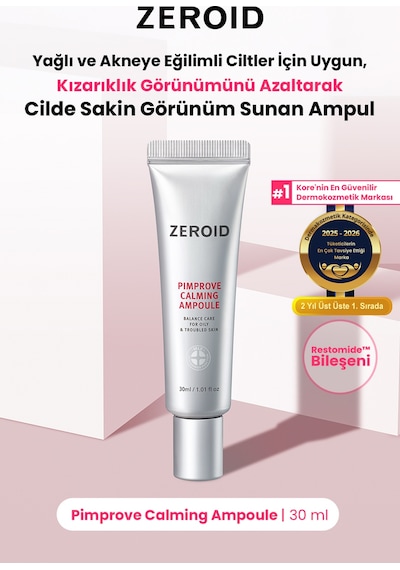 Akneye Eğilimli Ciltler İçin Uygun Kızarık Görünüm Karşıtı Ampul Zeroıd Pimprove Calming Ampoule