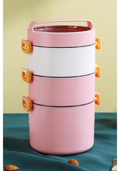 Vagonlife Lunch Box 3 Katlı Büyük Boy 1800 Ml Ofis-okul İçin Yeni Nesil Sefer Tası-fflbox3kat1800ml Pembe