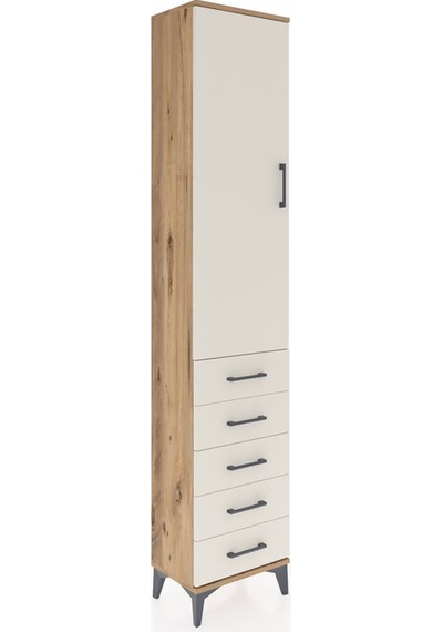 Arges Dolap 3 Raflı 5 Çekmeceli Tek Kapaklı 44x30x221 Çam-aytaşı Çam