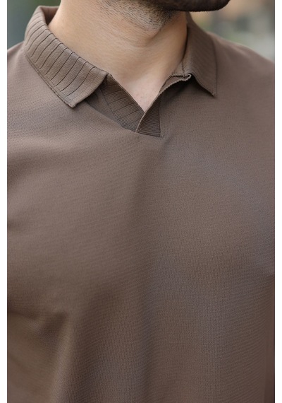 Madmext Açık Kahverengi Regular Fit Polo Yaka Triko Erkek Tişört E7502
