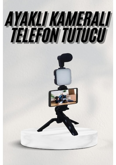 Telefon Tutucu Led Işıklı Kumandalı Mikrofon Telefon Vlog Video Kayıt Renkli
