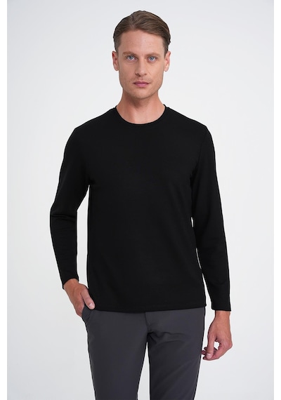 Efor Comfort Fit Bisiklet Yaka Uzun Kol Casual Siyah Tişört Ts 892 Siyah