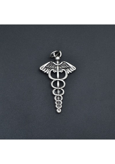 Tıp Sembolü Kadüse Kolye - Düz Silver Zincir - Silver - 60 Cm Silver