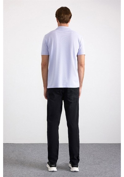 Süvari Açık Lila Slim Düz Nakışlı Pike Düğmeli Polo Yaka Tişört Ts1014000474-mr1