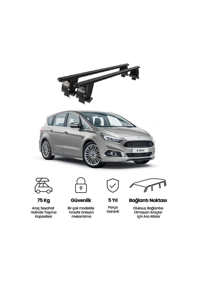 Royal Ford S-max Iı 2015 Ve Sonrası Uyumlu Siyah Kilitli Ara Atkı Port Bagaj Tavan Barı