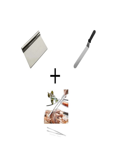 Pasta Sıvama Spatulası + Çelik Spatula Hamur Kazıyıcı+ Masterchef Cımbız 3 Lü Set Çelik Siyah Diğer