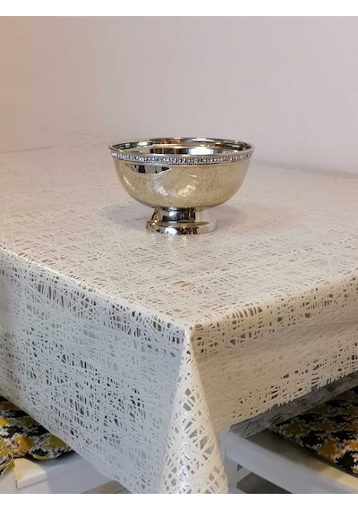İthal Pvc Muşamba - Desenli Silinebilir Masa Örtüsü 11lace011 Krem