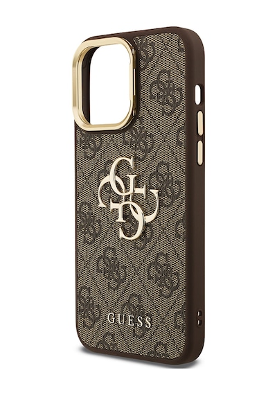 Apple Uyumlu iPhone 13 Pro Max Kılıf Guess Lisanslı Metal 4g Ve Yazı Logolu Kamera Standlı Kapak Kahve