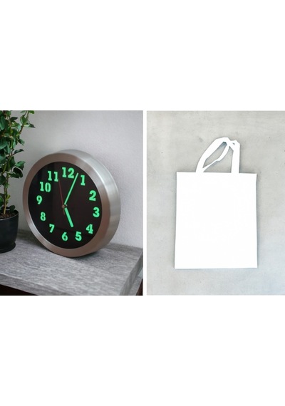 Fosforlu Metal Duvar Saati Çap 26 Cm 10 Adet + Bez Çanta Siyah