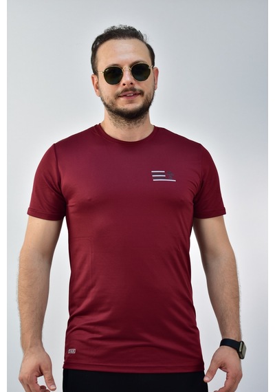 Escetic Erkek Bordo Gri Slim Fit T-Shirt-3288 Bordo