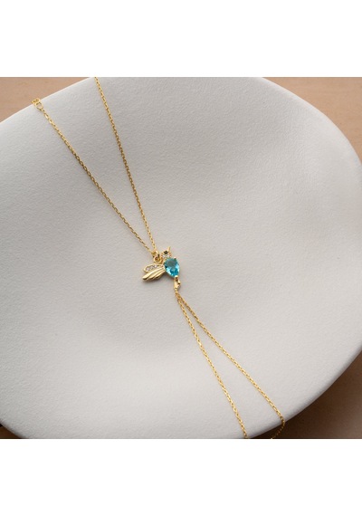 Vaoov 925 Ayar Gümüş Mavi Taşlı Arı Kuşu Şahmeran Bileklik Gold
