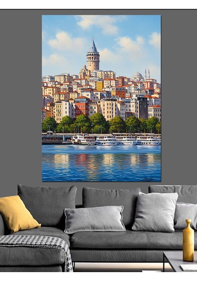 Galata Kulesi Ve İstanbul Panoraması Dekoratif Kanvas - Mdf Ahşap Tablo