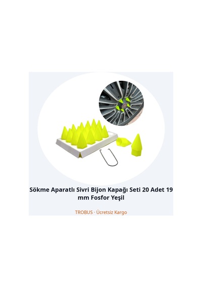 Trobus Sökme Aparatlı Sivri Bijon Kapağı Seti 20 Adet 19 Mm Fosfor Yeşil
