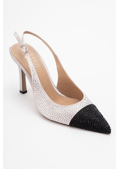 Luvishoes Luvi Shoes London Bej Siyah Gümüş Taşlı Kadın Yüksek Topuklu Ayakkabı Siyah - Bej