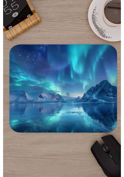 Aurora Kuzey Işıkları Kaymaz Dikişli Kauçuk Oyuncu Mousepad V1 - 22x18 Gaming Mouse Pad Fare Altlığı