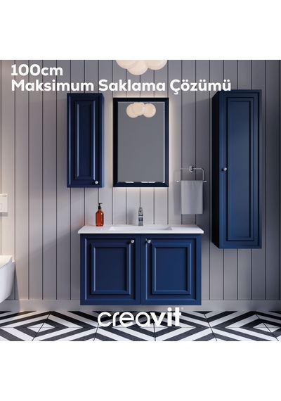 Creavit Kayra Mat Safir Blue Lavabo Dolabı Kapaklı 100cm Mat Beyaz Creavit Kayra Mat Safir Blue Lavabo Dolabı Kapaklı 100cm Mat Beyaz