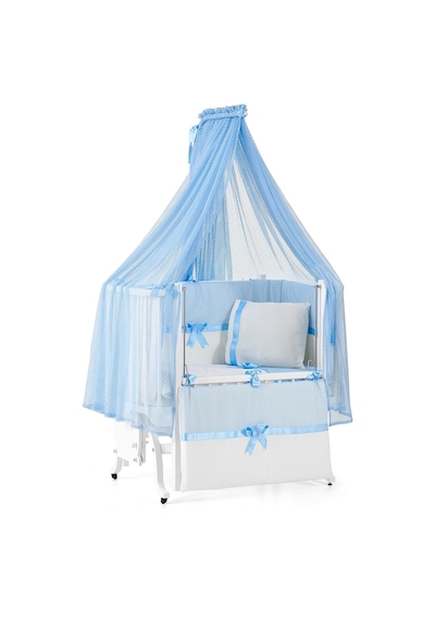 Meltem Kids Mood Sallanır Ahşap Anne Yanı Beşik - 50x90 CM ( Beyaz - Mavi) Mavi