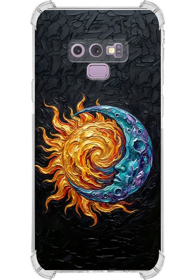 Samsung Uyumlu Galaxy Note 9 İle Köşe Korumalı Kılıf Metamorfoz Kozmik Dans Tasarımlı Uv Baskılı Şeffaf
