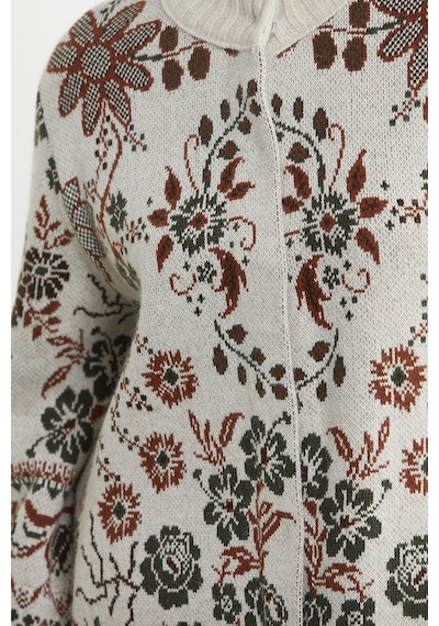 Çiçek Desenli Kalın Triko Ceket - Açık Bej 001