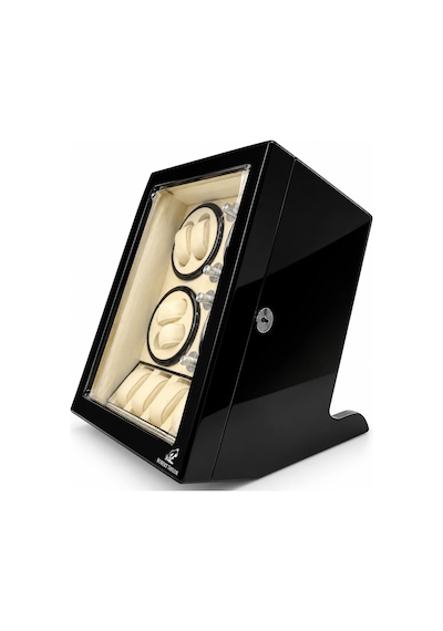 Watch Winder Brooklands Collection 8 Slotlu Ultra Sessiz Otomatik Saat Kurma Kutusu +5 Muhafaza Alanlı, Piano Siyah & Alcantara Krem