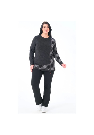 Lady Majestic Kadın Büyük Beden Sweatshirt Antrasit