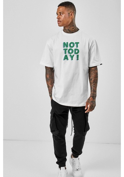 Oversize Not Today Baskılı Beyaz Tshirt Nrage26 Beyaz