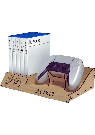 Ps5 Ps4 Oyun Kutusu Standı Ahşap 5 Bölme Ve Joystick Kontroller Tutucu 1 Adet