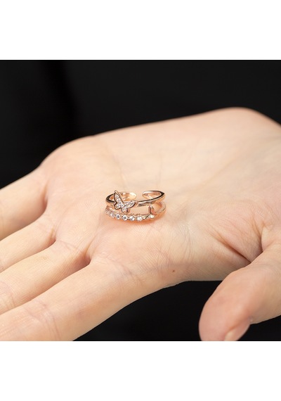 Tesbihane Beyaz Zirkon Taşlı Kelebek Detaylı Rose Renk Ayarlanabilir Ölçü 925 Ayar Gümüş Kadın Yüzük Pembe Tesbihane Beyaz Zirkon Taşlı Kelebek Detaylı Rose Renk Ayarlanabilir Ölçü 925 Ayar Gümüş Kadın Yüzük Pembe