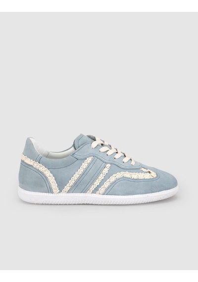 Hakiki Deri Mavi Dantel Detaylı Günlük Sneaker Ayakkabı
