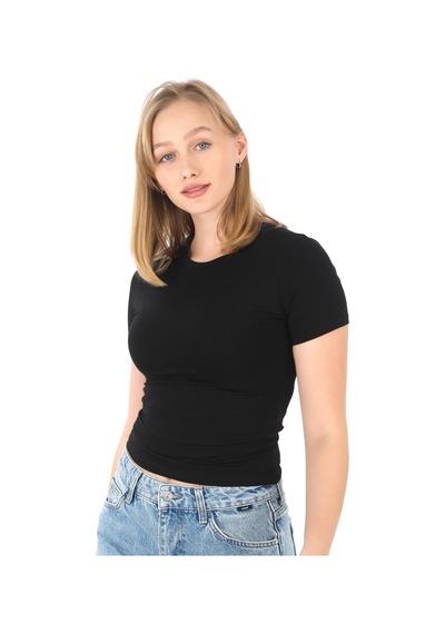 Crop Slim Fit Pamuk Likra Tişört-siyah Siyah