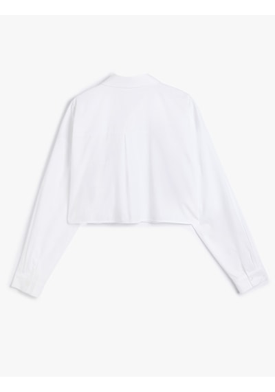 Koton Crop Oversize Poplin Gömlek Taşlı Uzun Kollu Pamuklu Kırık Beyaz 5wak60125uw Ekru