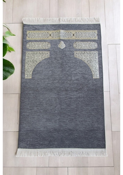 Kabe Desenli Örgü Püsküllü Şönil Seccade Gri Gri