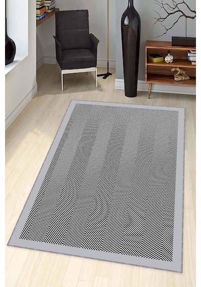Gri Kaymaz Tabanlı Yıkanabilir Çizgili Mutfak Halısı Ar1319n11