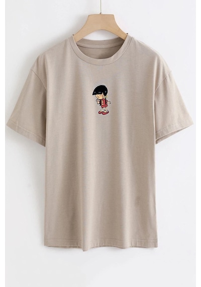 Unisex Chen Üzümlü Kekim Baskılı Tasarım T-shirt Bej