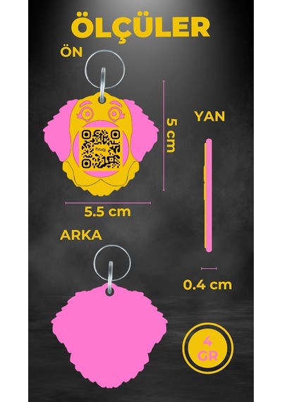 Petjoo 27.Figo Pembe-Sarı Qr'lı Köpek Künyesi