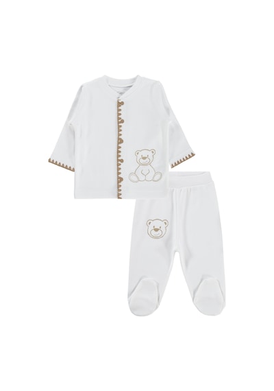 Civil Baby Oturan Tatlı Ayı Baskılı 1-9 Ay Pijama Takımı - Ekru