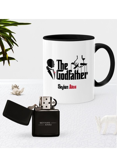 Kişiye Özel The Godfather Siyah Kupa Bardak Benzinli Metal Çakmak