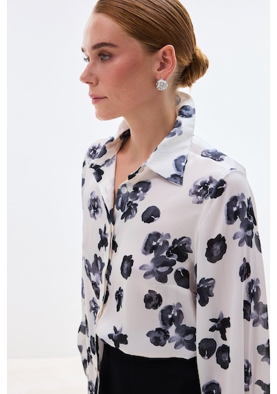 Sateen Desenli Salaş Gömlek - Siyah-136805 Siyah