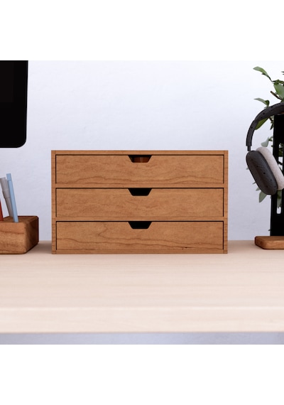 Desna Üç Katlı Üç Çekmeceli Dolap - Kiraz 34 Cm Uzunluk X 19 Cm Derinlik X 20 Cm Woodsaka Doğal Ahşap
