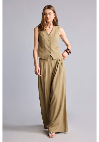 Defacto Wıde Leg Cepli Keten Karışımlı Maxı Pantolon H8621ax26hskh436 Haki-kh436