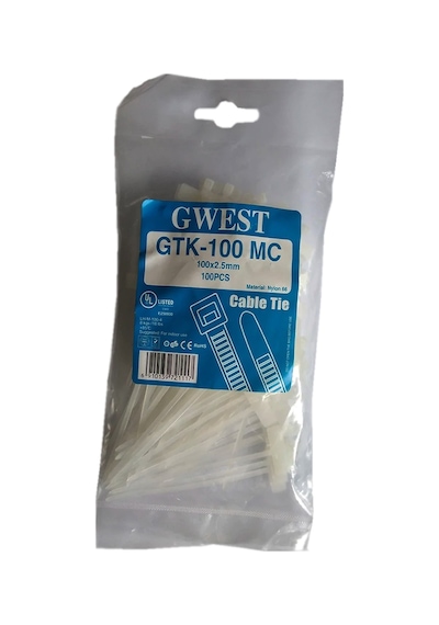 Gwest 2.5X100Mm 10Cm Etiketli Kablo Bağı-Cırt Kelepçe Şeffaf