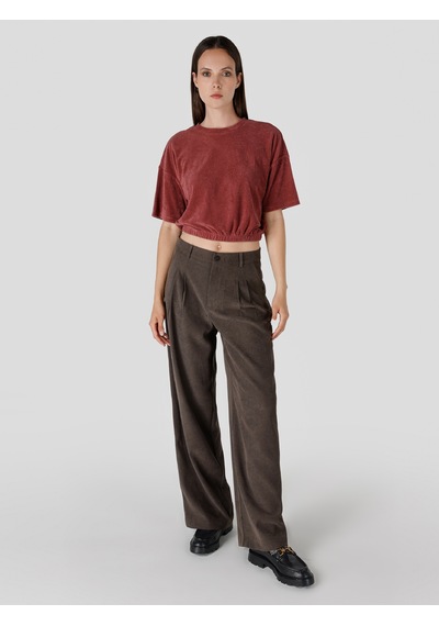 Colin's Colins Bisiklet Yaka Belden Lastikli Crop Kırmızı Kadın Kısa Kol Tişört Cl1065174 Cherry Kırmızı