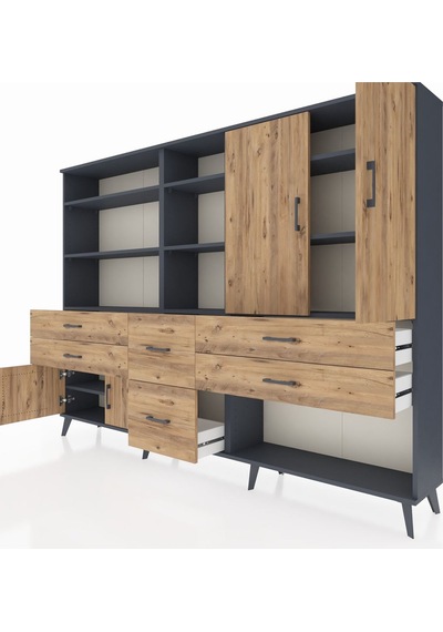 Arges Dolap 10 Raflı 6 Çekmeceli 4 Kapaklı 220x30x163 Antrasit-ça Antrasit-çam