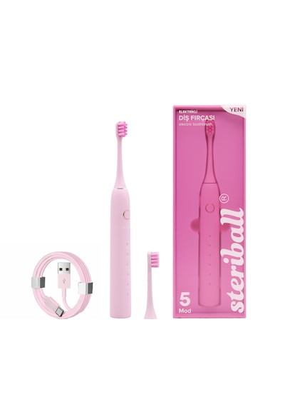 Steriball Elektrikli Diş Fırçası Pembe - 5 Farklı Mod Değiştirilebilir Fırça Başlığı Type-c Şarj Şarjlı