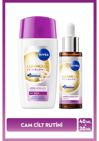 Spf50+ Güneş Koruyucu Luminous630 Skin Glow Aydınlatıcı Yüz Kremi 40ml Ve Serum 30ml, Cam Cilt