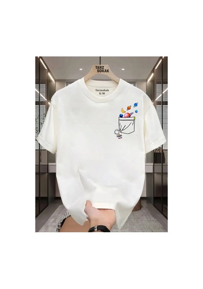Tarzsokak Unisex Astronot Minimalis Baskı T-shirt Beyaz