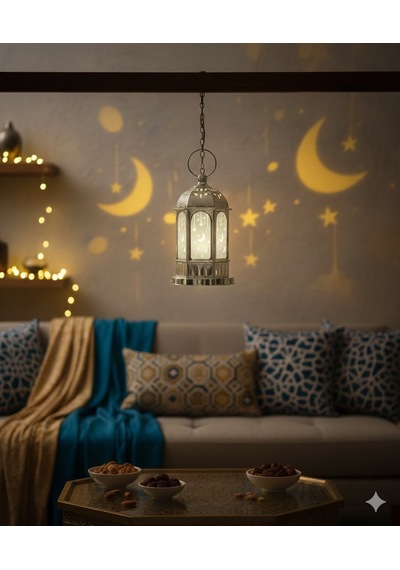 16 Cm Ramazan Ledli Gümüş Tabanlı Parlak Model Fener - Dekoratif Ramazan Feneri Diğer