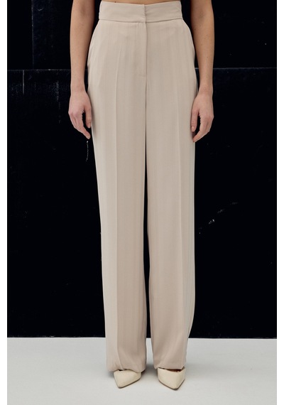 Sateen Anna Çizgili Pantolon - Bej-137091 Bej