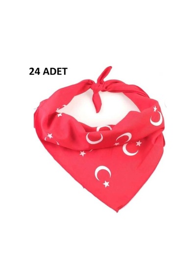 Herşeynota Kırmızı Ay Yıldız Türk Bayrağı Fular Bandana - 23 Nisan. 29 Ekim, 19 Mayıs 24 Adet Çok Renkli